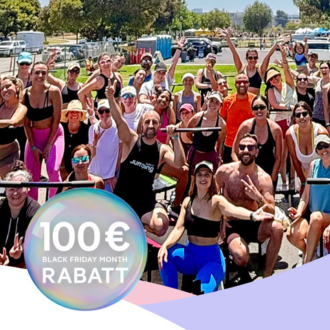 Gruppenbild einer grossen bellicon Jumping Trainingsgruppe.