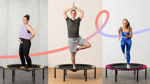 Three people practicing different types of workouts on the bellicon.